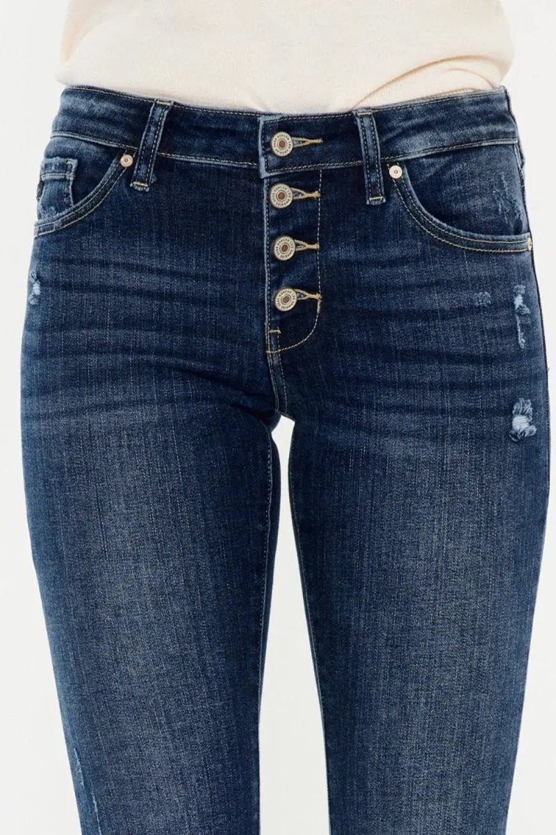 Kancan Mid Rise Button Fly Flare Jeans for Women - Love Salve
